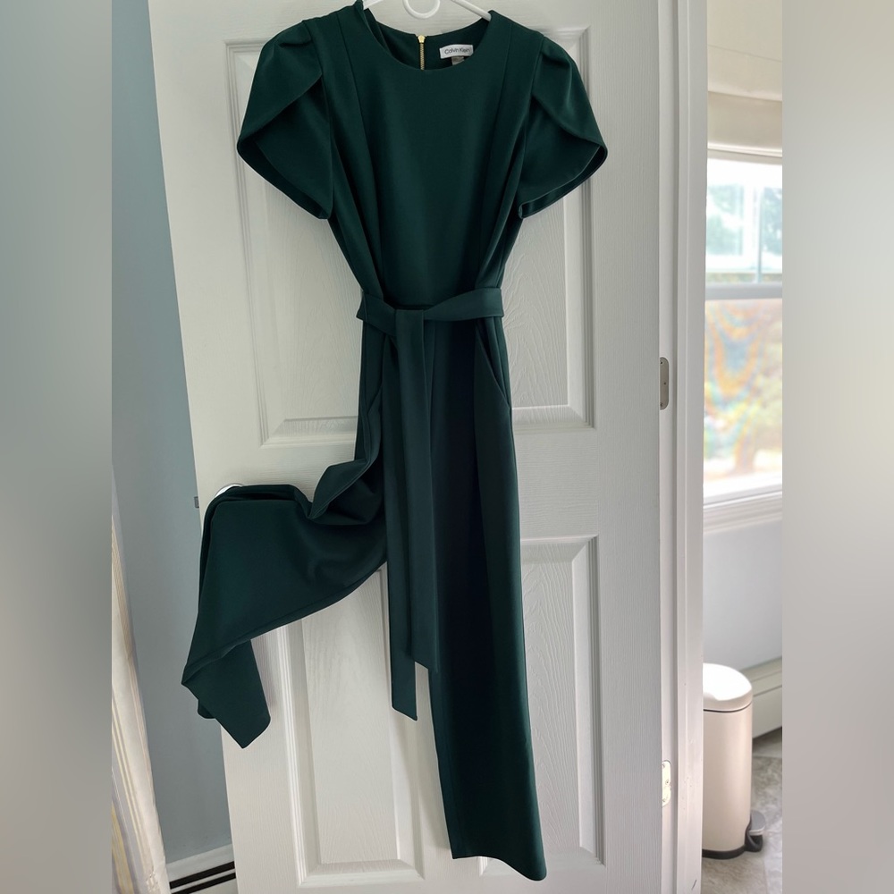 Calvin Klein Dark Green Crew Neck Short Sleeve Jumpsuit